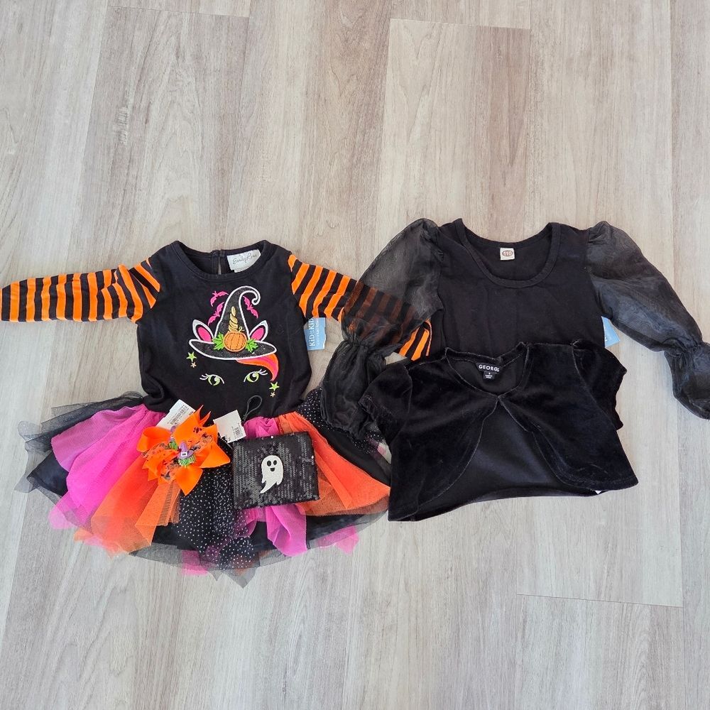 Halloween Themed Bundle Girls 3T Dress Blouse Spooky Witchy Costume Dress Up